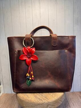 Red Flower Daisy Purse Charm Genuine Leather Flower Red Bag Charm NEW!